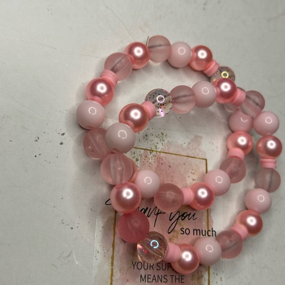 Rose Quartz & Glass Bead Bracelet Set - Picture 2 of 3
